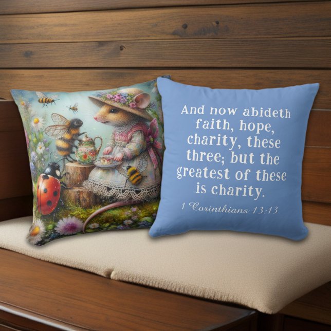 1 Corinthians 13 Whimsical Nature Scene Christian  Cushion (Creator Uploaded)