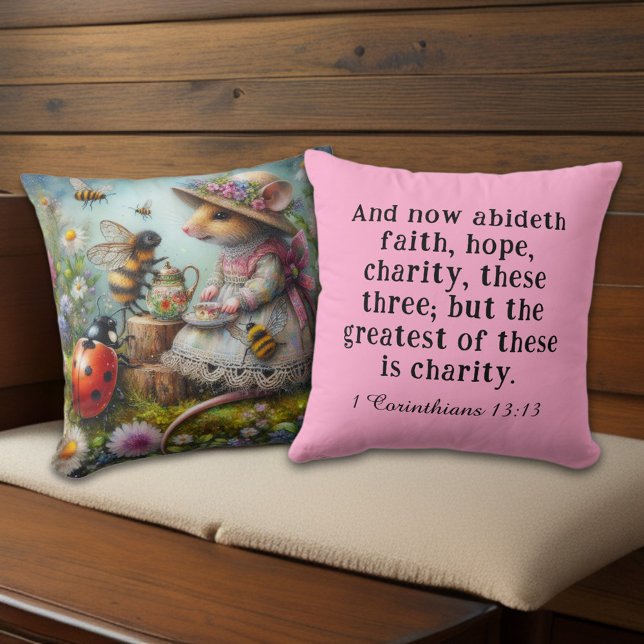1 Corinthians 13 Whimsical Nature Scene Christian  Cushion (Creator Uploaded)