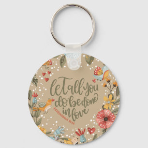 1 Corinthians 16:14 Boho Floral Birds with Photo Key Ring