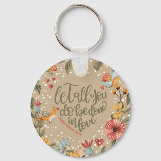 1 Corinthians 16:14 Boho Floral Birds with Photo Key Ring