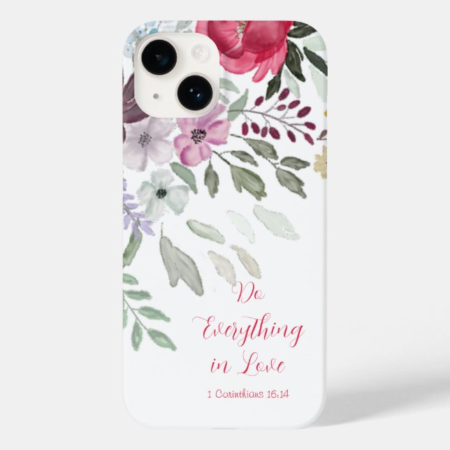 1 Corinthians 16:14 Simple White Watercolor Floral Case-Mate iPhone Case (Back)