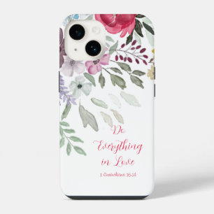 1 Corinthians 16:14 Simple White Watercolor Floral iPhone 14 Case