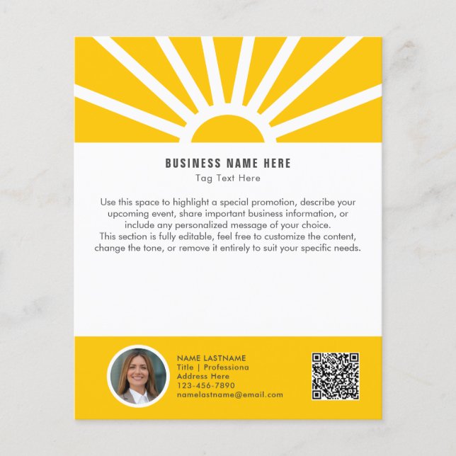 1 | Custom Photo QR Modern Sunrise Yellow Business Flyer (Front)