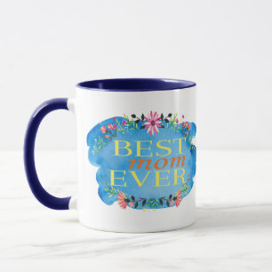 1 Cute Floral "Best Mum Ever" Print Mug For Mum