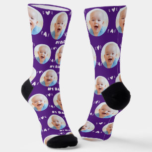 #1 Dad Baby or Child Photo Purple Father's Day Socks