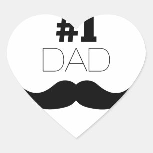 #1 Dad Black Moustache - Number One Heart Sticker