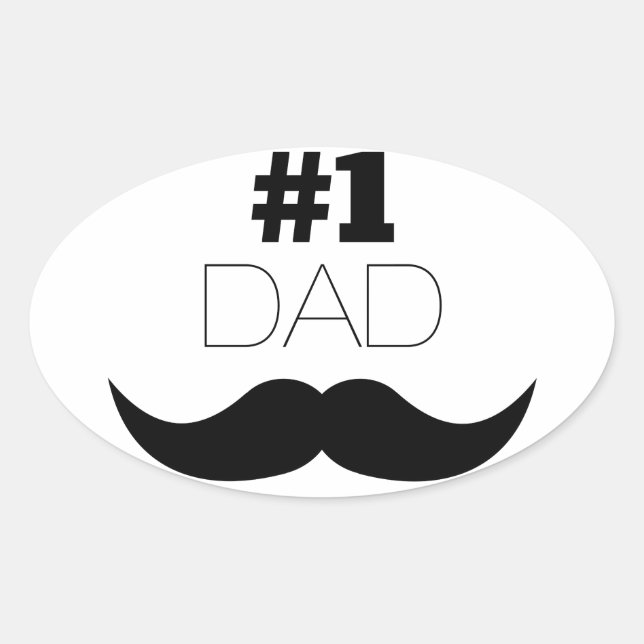 #1 Dad Black Moustache - Number One Oval Sticker (Front)