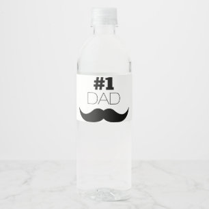 #1 Dad Black Moustache - Number One Water Bottle Label