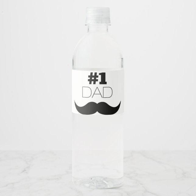 #1 Dad Black Moustache - Number One Water Bottle Label (Front)