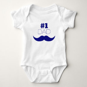 #1 Dad Blue Moustache - Number One Baby Bodysuit