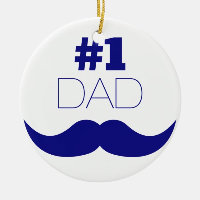 #1 Dad Blue Moustache - Number One Ceramic Tree Decoration (Front)