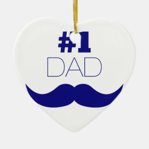 #1 Dad Blue Moustache - Number One Ceramic Tree Decoration