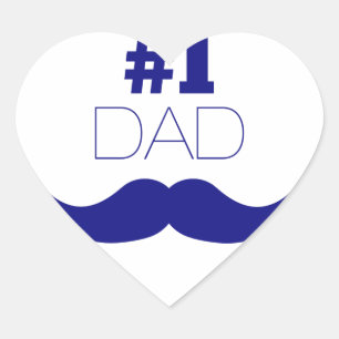 #1 Dad Blue Moustache - Number One Heart Sticker