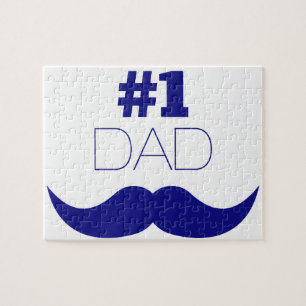 #1 Dad Blue Moustache - Number One Jigsaw Puzzle