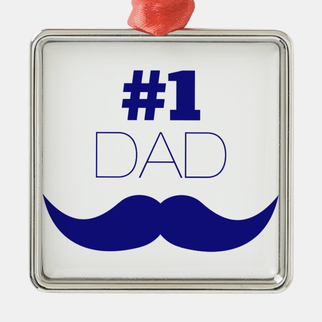 #1 Dad Blue Moustache - Number One Metal Tree Decoration (Front)