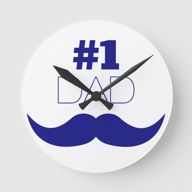 #1 Dad Blue Moustache - Number One Round Clock (Front)