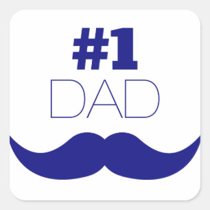 #1 Dad Blue Moustache - Number One Square Sticker