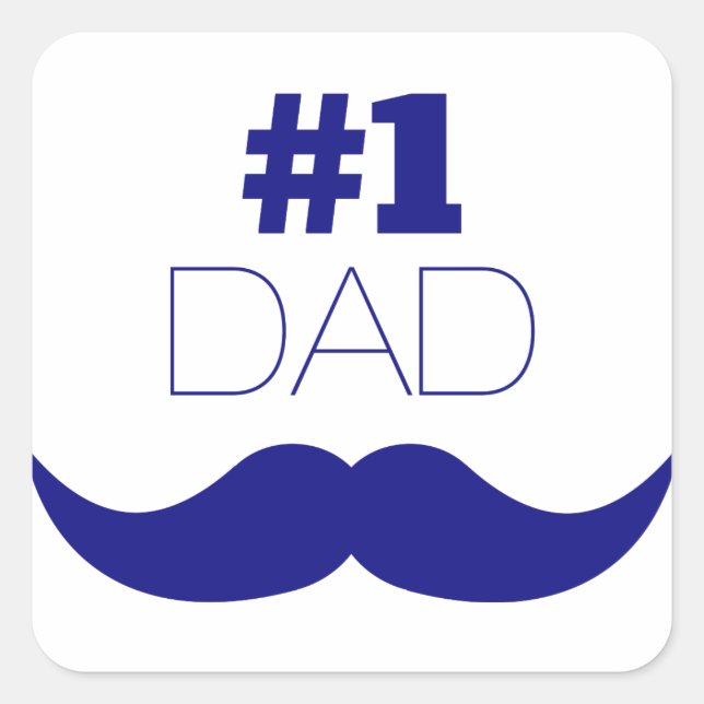 #1 Dad Blue Moustache - Number One Square Sticker (Front)