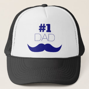 #1 Dad Blue Moustache - Number One Trucker Hat