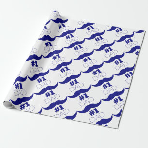 #1 Dad Blue Moustache - Number One Wrapping Paper
