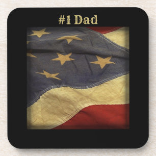 #1 Dad Distressed American Flag Coaster