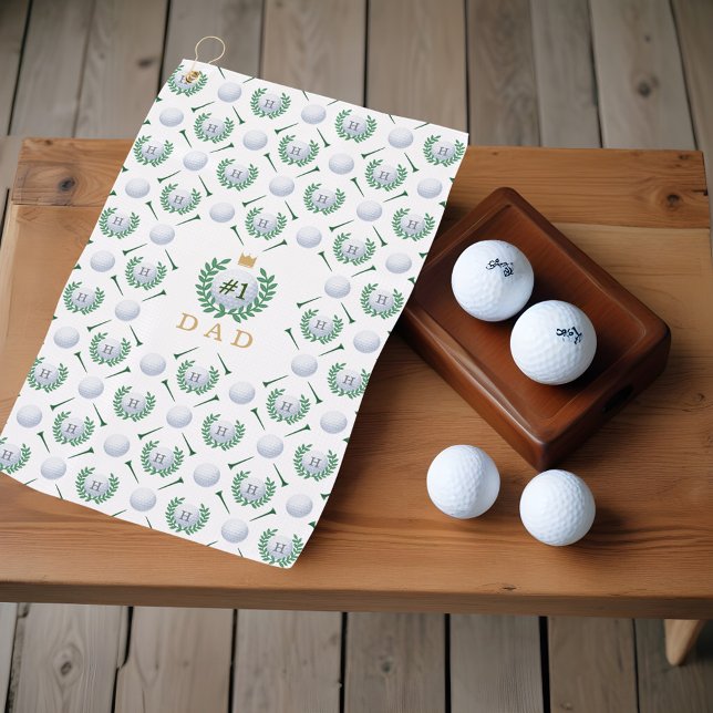 #1 Dad Golf Ball Pattern Custom Monogram Golf Dad Golf Towel (#1 Dad Golf Ball Pattern Custom Monogram Golf Dad Golf Towel)