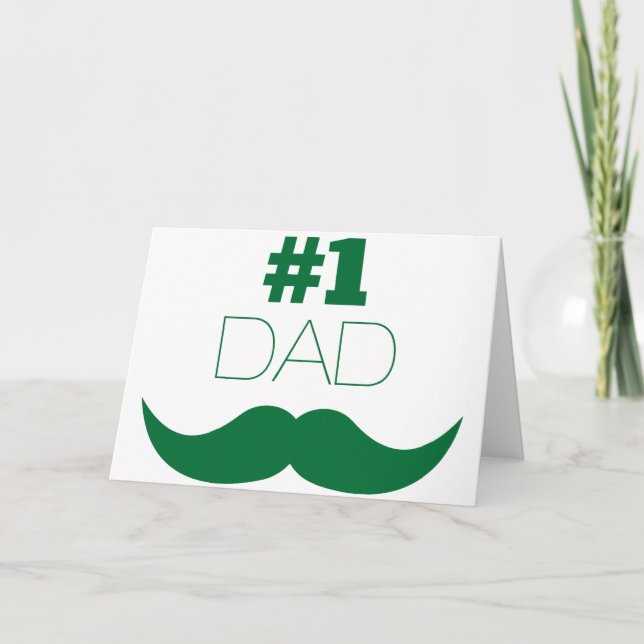 #1 Dad Green Moustache - Number One Card (Front)