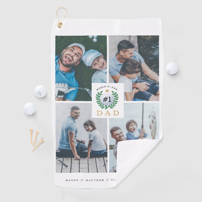 #1 Dad, Happy Fathers Day Golf Theme Photo Collage Towel (InSitu)
