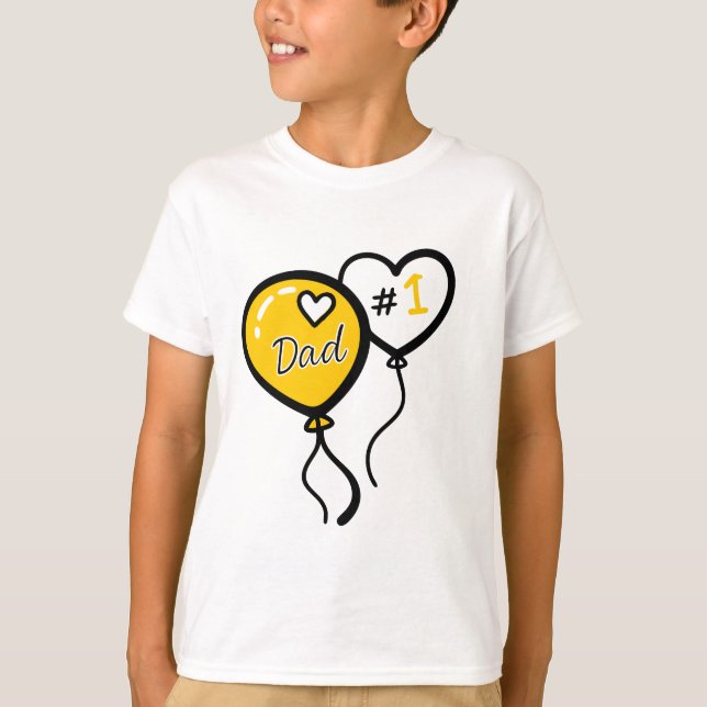 #1 Dad Heart Balloons Father’s Day Kids T-Shirt (Front)