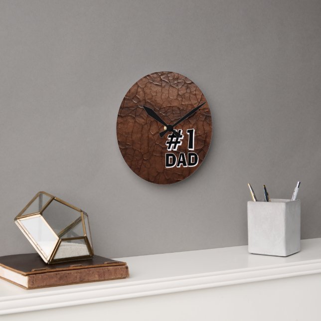 #1 Dad Leather-look Round Clock (Office)