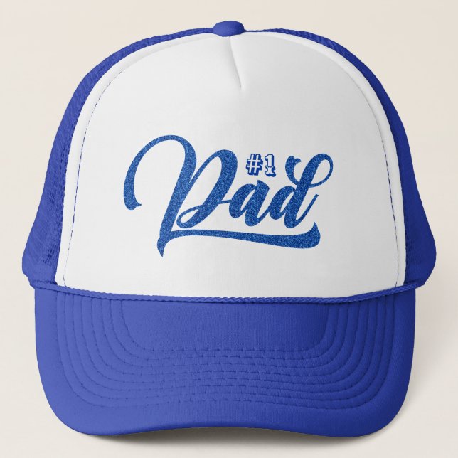#1 Dad-Modern blue typography Trucker Hat (Front)