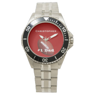#1 Dad, Personalised Name, Football, Silver Wrist Watch