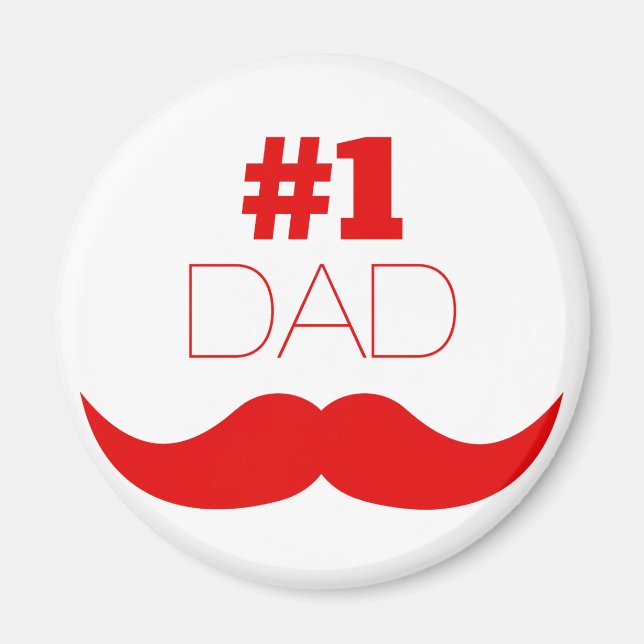 #1 Dad Red Moustache - Number One Magnet (Front)