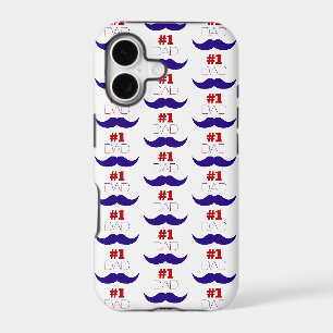 #1 Dad Red White and Blue Moustache - Number One