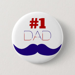 #1 Dad Red White and Blue Moustache - Number One 6 Cm Round Badge