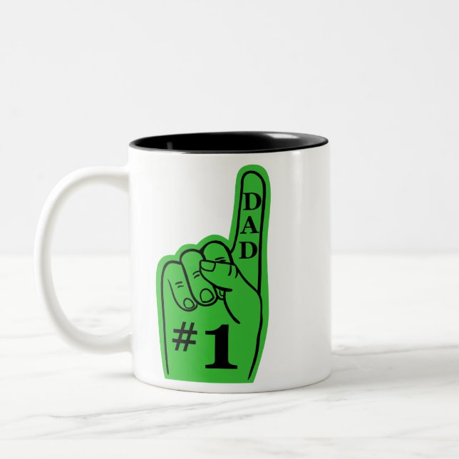 #1 Dad Sports Fan Hand in Green Two-Tone Coffee Mug (Left)