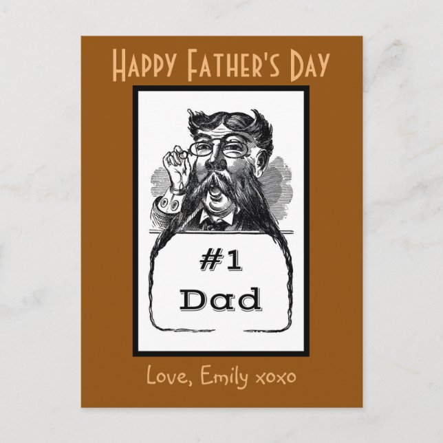 #1 Dad Vintage Drawing Postcard (Front)