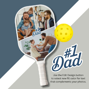 #1 Dad with 3 Photos Double-Sided  Pickleball Paddle