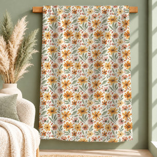1. Elegant Boho Earthy Tones Floral Blanket Design