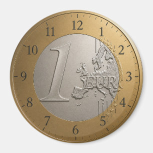 1 Euro Coin Golden Metallic European Map Art Magnet
