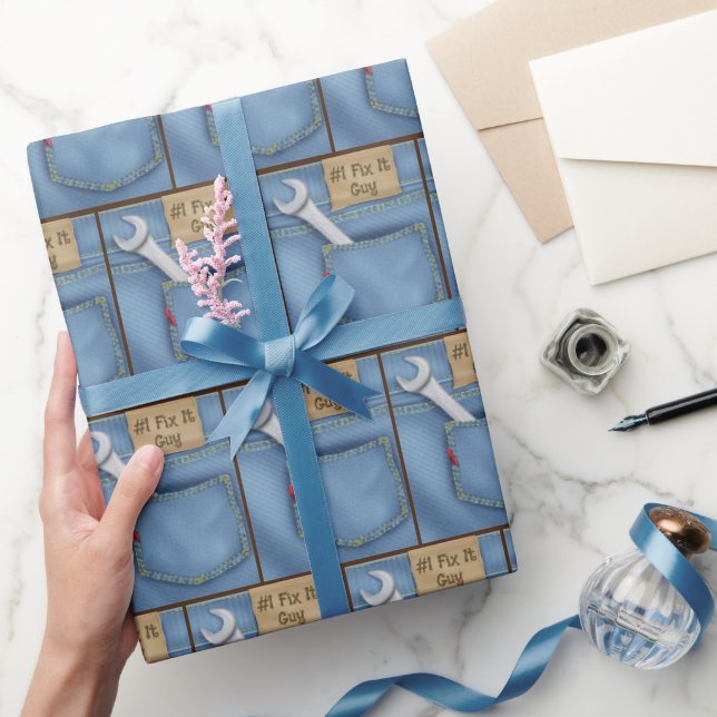 #1 Fix It Guy Wrench In Jean Pocket Wrapping Paper (Gifting)