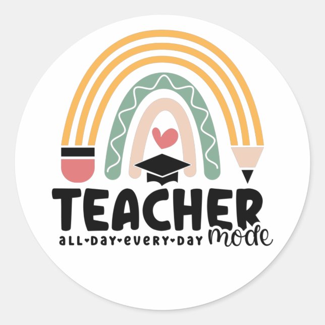 1- Funny Teacher Mode Teaching Gift for Teacher Classic Round Sticker (Front)