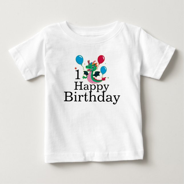   1 Happy Birthday Dragon with Balloons T-Shirt (Front)