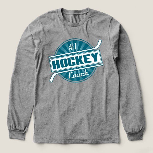 #1 Hockey Coach (blue) Long Sleeve Tee (Design Front)