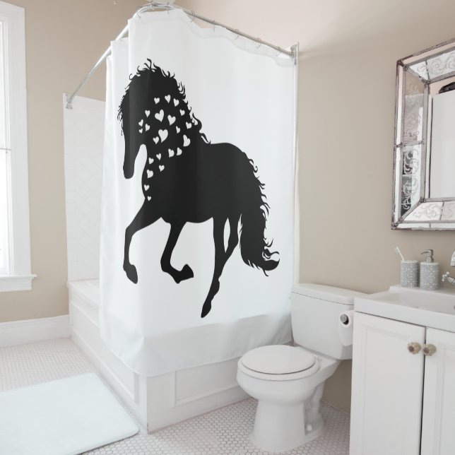 1- Horse Shirt, Horse Lover Tee, Girls Horse Shower Curtain (In Situ)