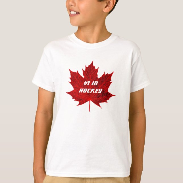 #1 in Hockey+Canadian Red Maple Leaf T-Shirt (Front)