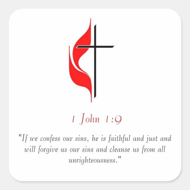 1 John 1:9 Square Sticker (Front)