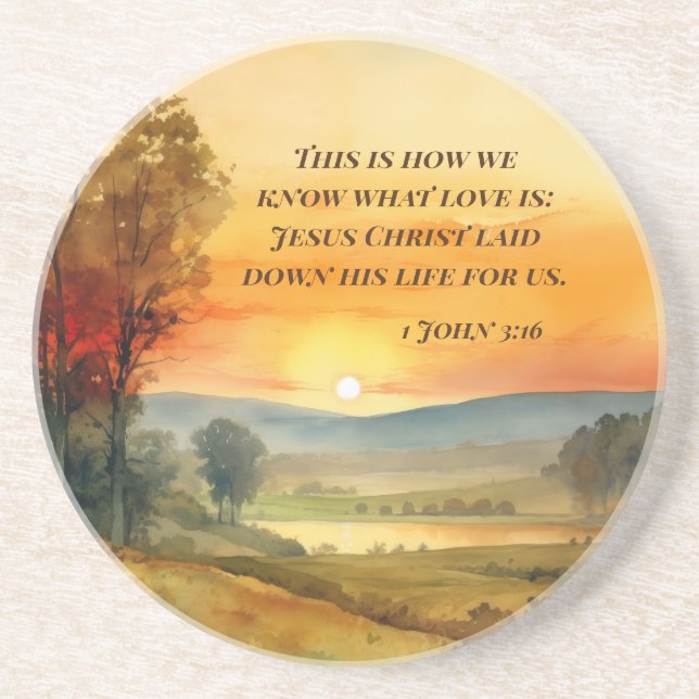 1 John 3:16 Jesus laid down his life for us Bible  Coaster (Front)