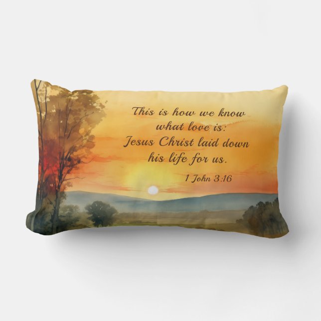 1 John 3:16 Jesus laid down his life for us Bible Lumbar Cushion (Front)