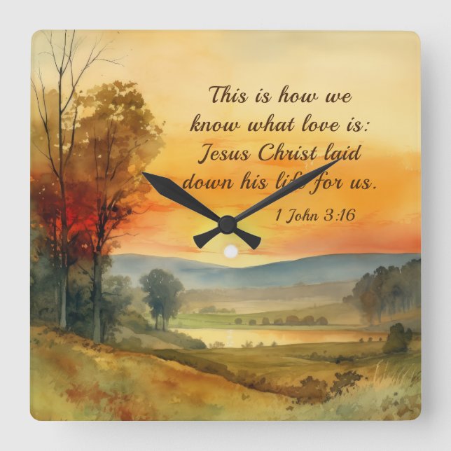 1 John 3:16 Jesus laid down his life for us Bible  Square Wall Clock (Front)